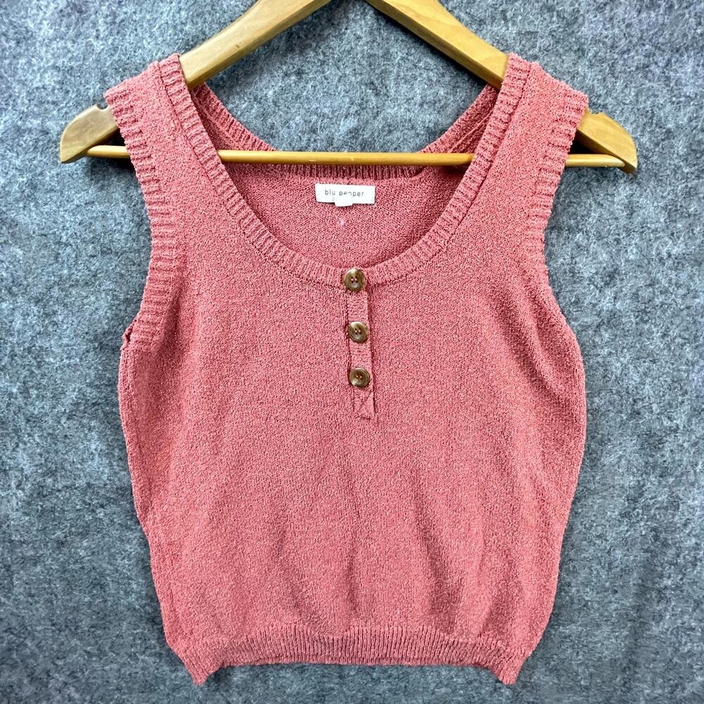 Blu Pepper Sweater Vest Women Large Pink Scrunch Scoop Neck Pullover‎ Y2K Retro